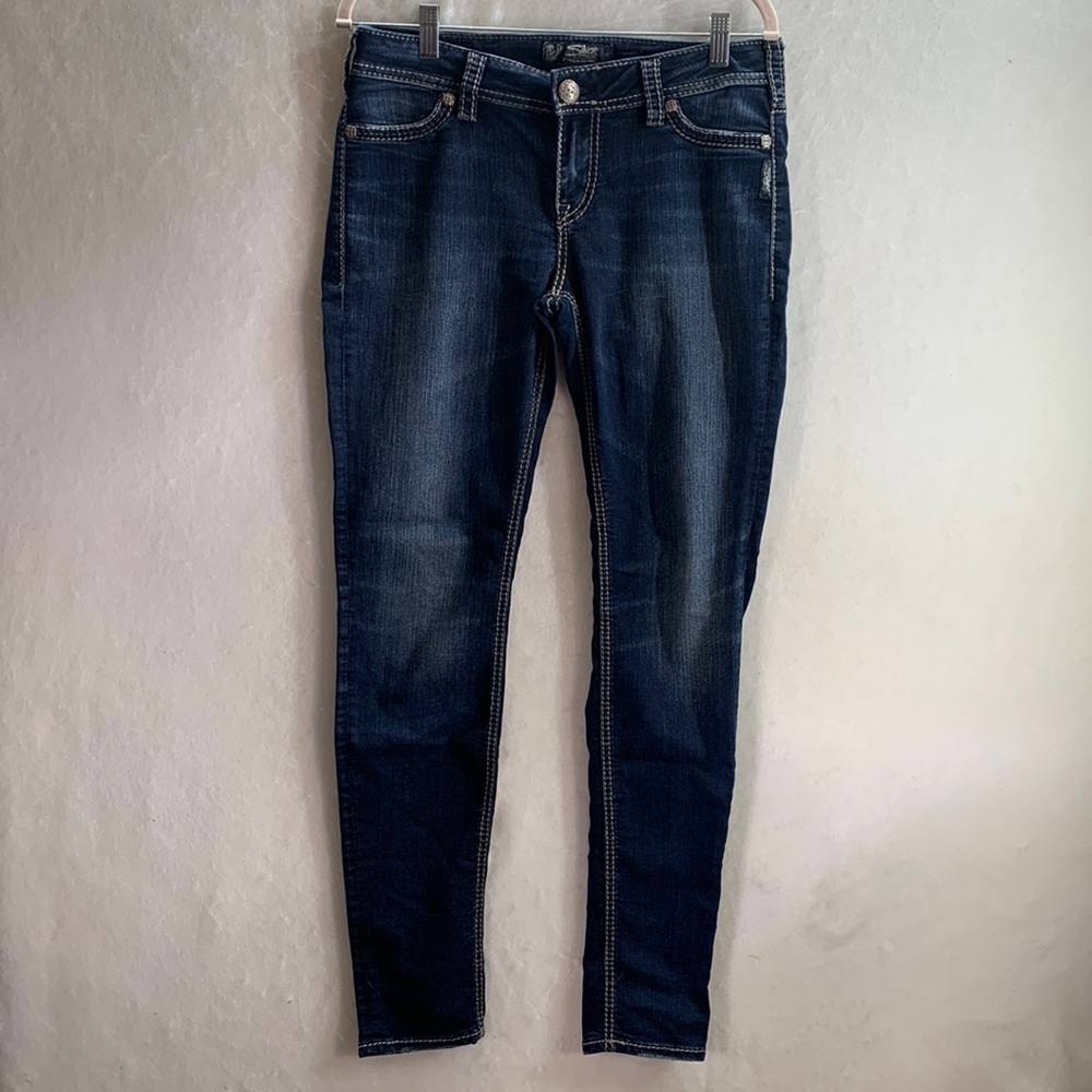 Womens silver jeans Suki mid super skinny dark wash size 29x31